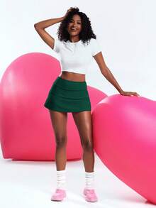 SHEIN Cheerettes Women's High Waist Comfortable Stretchy Green Athletic Skirt