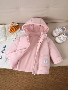 SHEIN Playful Pals Baby Girl Autumn&Winter Coat Casual Style Long Sleeve Warmer Jacket Baby Girl Jacket Winter Fall - Pink - View 3