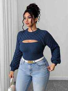 Elenzga Áo len chui đầu cỡ lớn, kiểu dáng giản dị và thời trang, thích hợp mặc hàng ngày, áo len chui đầu mùa đông và mùa thu. - Màu xanh hải quân - Xem 5