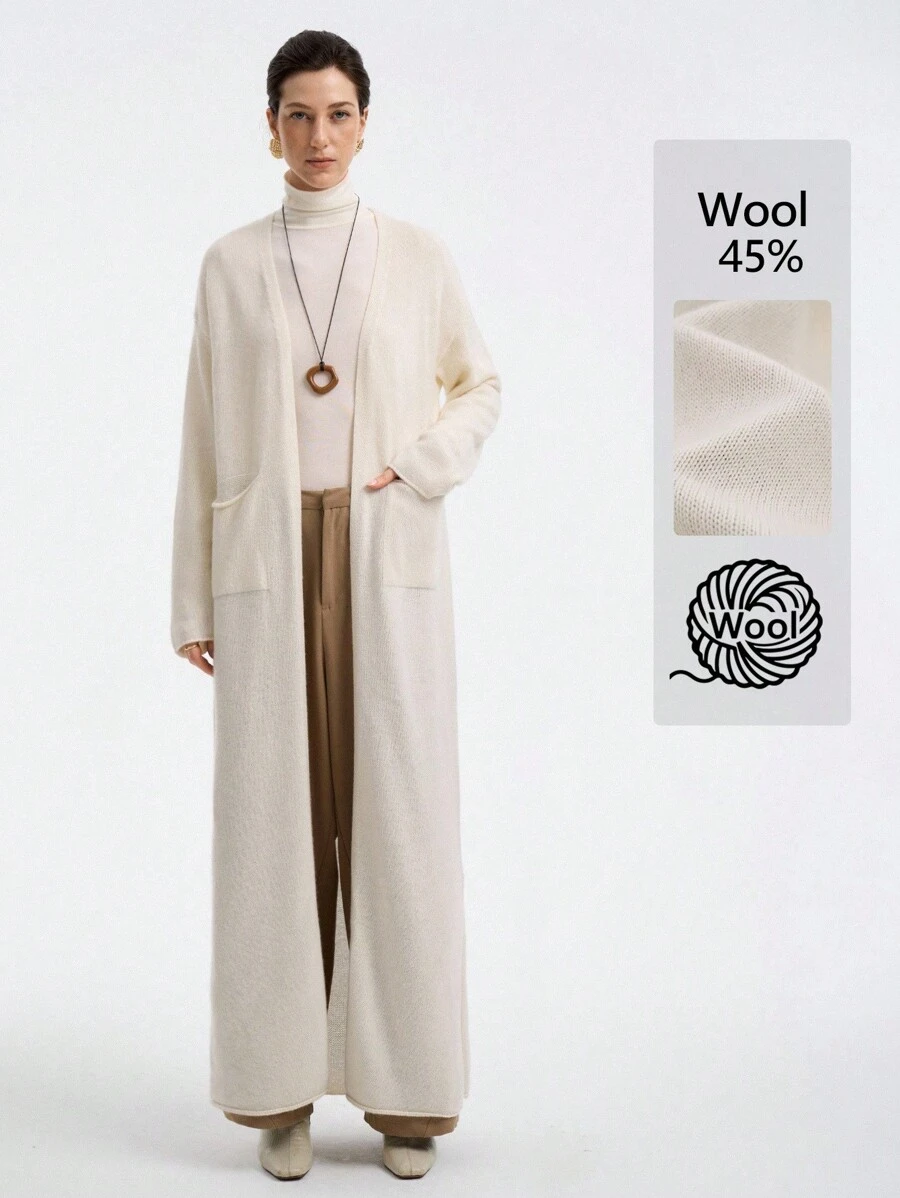Aalyst Áo khoác len cardigan dài dành cho nữ, Thu/Đông - trắng - Xem 1