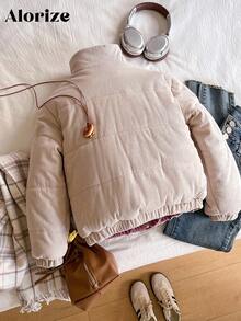 Casaco Casual Acolchoado e Quente de Veludo Cotelê para Meninas Pré-Adolescentes, Inverno - Damasco - Visão 2