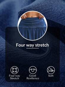 Flexra 女式休闲水洗褶皱牛仔迷你裙，夏季 - 藍色 - 查看 7