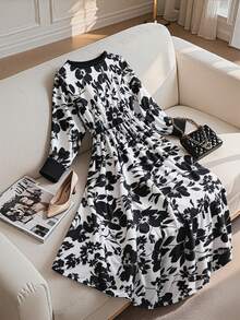 GlowEve CURVE 2025 New Elegant Ruffle Sleeve Black And White Dress For Women,Autumn Date Night Fashion,Wednesday Aesthetic,Graduation,Wedding,Gala,Party Cloth - Apricot - View 2