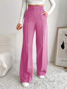 EURMUSE Women's Solid Color Seam Front Pocket Elegant Dress Pants - Pink - View 8