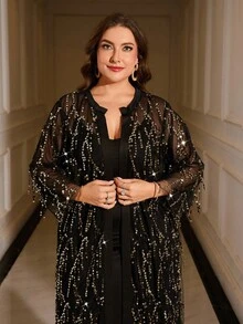 Gownix Plus Size Women 2 Pieces Set: Beaded Jacket And Slip Dress Fall Clothes For Women Outfit Two Pieces Set Woman Two Pieces Set Women Plus Size - Multicolor - View 7