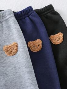 Set de 6 piezas de conjunto de sudadera de manga larga y pantalón jogger de punto con diseños de rayas, unicolor y dibujos animados lindos para niño/niña, adecuado para salidas de otoño e invierno - Multicolor - Ver 5