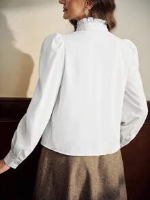 Vintamour 大码女装春秋时尚优雅舒适日常宽松复古杏色长袖纽扣衬衫，女式衬衫，教师服，办公室上衣，曲线衬衫，商务休闲女装，工作服女装，长袖上衣 - 白色 - 查看 4