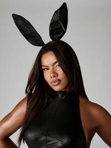MISSGUIDED Fascia per capelli con orecchie di coniglio in peluche nero, accessorio per costume di Ognissanti, vestito da festa, orecchie da coniglio per Pasqua, festival, cosplay, carnevale, celebrazione