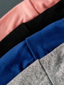 SHEIN Sparklyn 4pcs/Set Girls Elastic Waist Soft Knit Leggings, Grey, Pink, Black, Blue, Comfortable & Stretchy Legging Kids Fall Winter - Multicolor - View 8