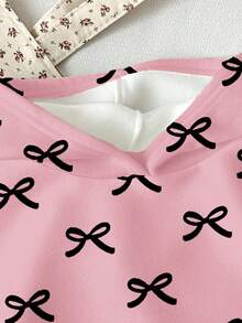 可爱蝴蝶结印花，年轻女孩休闲宽松圆领舒适日常针织长袖运动衫 - 彩色 - 查看 3