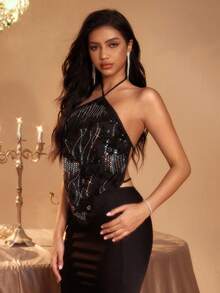 Glamine 绿色亮片性感沙滩度假装 - 黑色 - 查看 4