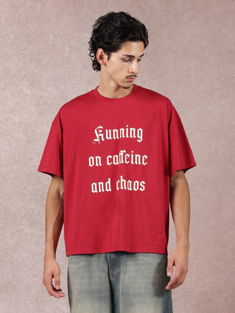 Kastenförmiges T-Shirt aus Baumwolljersey mit Gothic-Text-Print