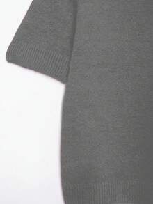 INAWLY Áo len dệt kim tay ngắn cổ tròn màu trơn dành cho nữ, mùa hè - Xám - Xem 3