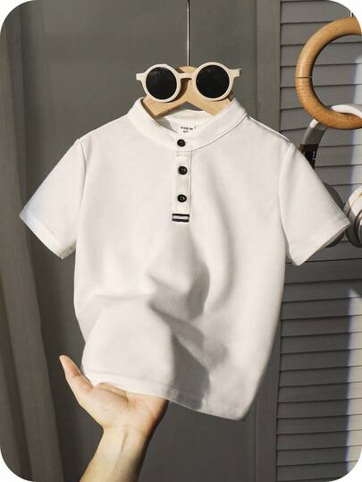 男童舒适纯色短袖 Polo 衫，适合休闲穿着，适合春夏季，适合夏季、春季，非常适合户外、学校、街头风格、派对和休闲穿着，性价比高