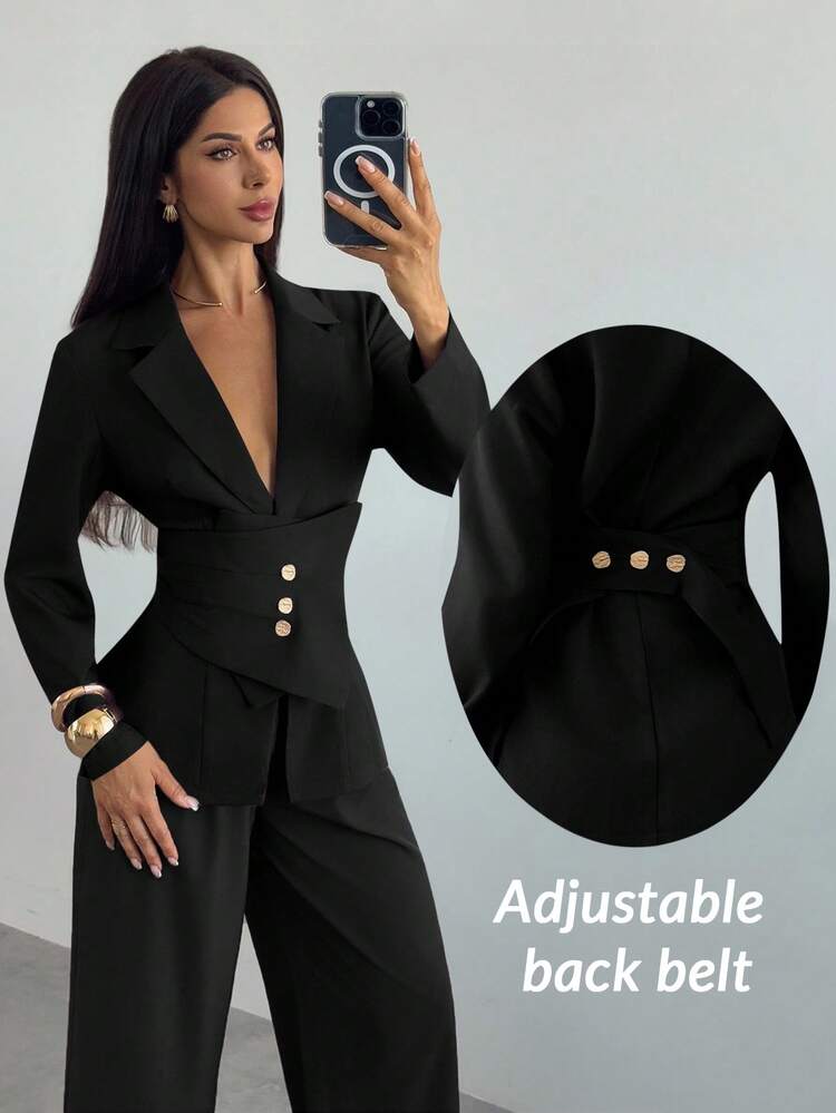 Firerie Blazer ajusté élégant pour femme de bureau - Noir - Voir 1