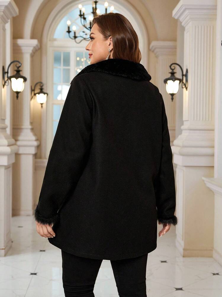 Plus Size Minimalist Casual Faux Fur Collar Windbreaker Coat, Black Elegant Coat Autumn Winter Plus Size Winter Coat Plus Size Fur Trim Coat Coats For Women Plus, Winter For Women, , Elegant Party, Black Coat, Plus Size Winter Elegant Casual, Plus Size Women's Winter Coat, New Year Women's , Elegant Party,