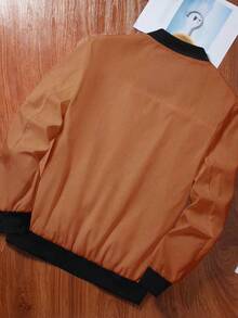 Manfinity Homme 男士秋季撞色拉链休闲长袖飞行员夹克 - 棕色 - 查看 2