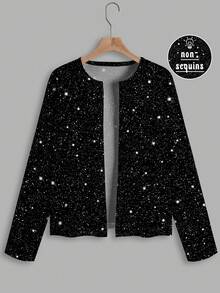 SHEIN CURVE+ Áo khoác bóng thời trang đi làm cỡ lớn dành cho nữ, phù hợp cho mùa thu/đông - màu đen - Xem 1