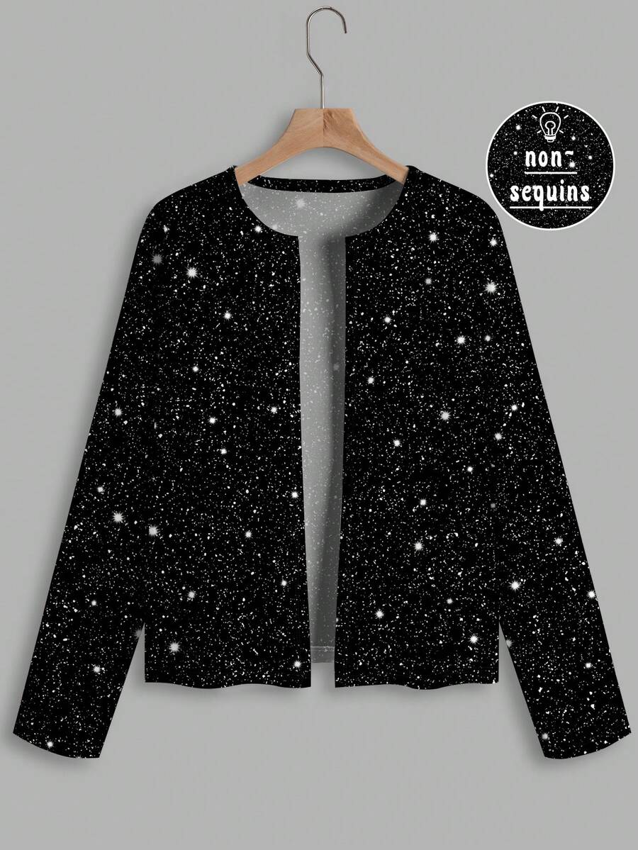 SHEIN CURVE+ Áo khoác bóng thời trang đi làm cỡ lớn dành cho nữ, phù hợp cho mùa thu/đông - màu đen - Xem 1