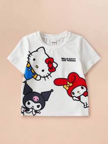 HELLO KITTY AND FRIENDS | SHEIN Baby Girl Cute Cartoon Pattern Round Neck Short Sleeve White T-Shirt - White - View 1
