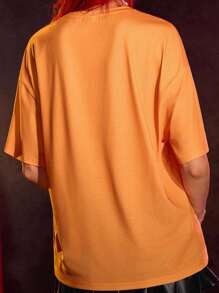 GARFIELD | SHEIN 女式夏季万圣节猫咪印花圆领短袖T恤 - 橘色 - 查看 5