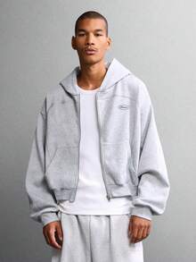 SUMWON 带中央口袋的短款全拉链连帽衫 - 灰色 - 查看 7