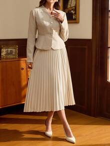 Vintamour Sacou vintage elegant pentru femei, cu nasturi, cu tiv peplum, casual, pentru birou, de vacanță, toamnă, iarnă, Crăciun - Kaki - Vizualizare 3