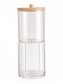 1 pièce Boîte de rangement transparente pour cotons-tiges avec couvercle en bambou, boîte de distribution de tampons de maquillage anti-poussière, bocal en plastique transparent pour rangement de cotons-tiges, cosmétiques, organisateur de salle de bain, fournitures de rangement et d'organisation pour la maison, cadeau de fête, cadeau de Noël - Multicolore - Voir 12