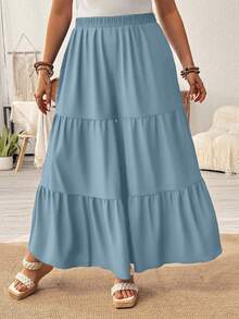 EMERY ROSE Quần ống rộng cạp chun màu trơn cỡ lớn cho nữ - Màu xanh bụi bặm - Xem 4