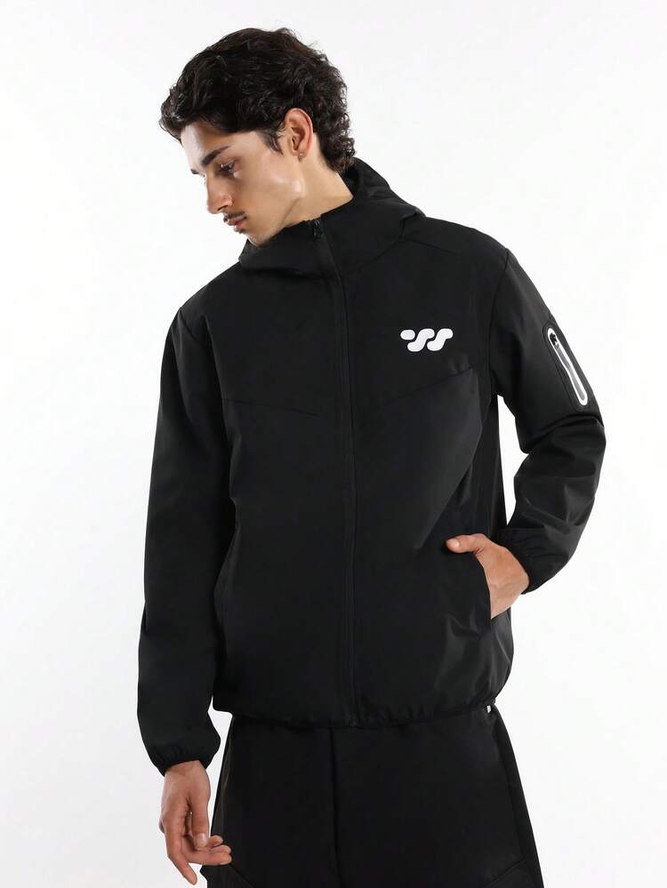 Hooded Shell Jacket With Logo And Zip Pockets