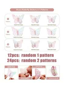 Decoración de pared con mariposas 3D, 12/24/36 piezas, mariposas rosas polarizadas, 3 tamaños y 3 estilos, calcomanías de pared de mariposas extraíbles para decoración de fiesta de cumpleaños, decoración de pasteles, decoración de habitación - Rosa Pálido - Ver 6