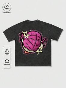 ROMWE MEN Street Life Men's High Street Vintage Distressed Snowflake Round Neck T-Shirt - Black - View 2