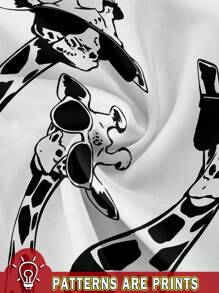 EMERY ROSE Casual Minimalist Black & White Giraffe Print Loose Fit Sleeveless Round Neck Tank Top For Women, Suitable For Summer,Casual - White - View 3