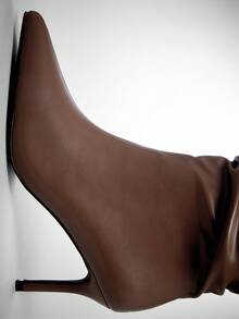 SHUZIA Women's Sexy Point Toe Stiletto Heel PU Mid-Calf Slouchy Boots - Chocolate Brown - View 6