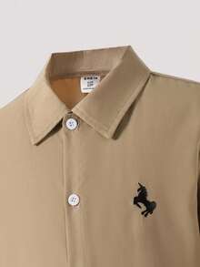 Mirajuku Tween Boy Embroidered Front Button Casual Long Sleeve Shirt Fall Winter - Camel - View 3