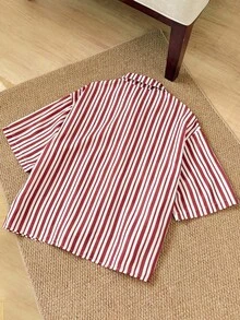 Manfinity VCAY Men's Woven Short Sleeve Vertical Striped Letter Print Fashionable Shirt - Red - View 2