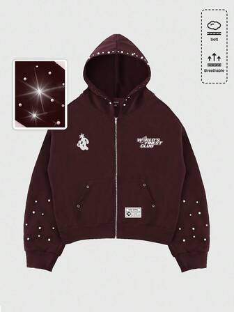 Street Life Herren 3D Perlen Dekor Sweatshirt, locker geschnittener Stil, Herbst