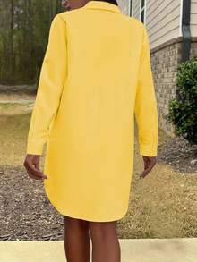 Inoviana Plus Size Women Casual Loose Shirt Dress, Long Sleeve, Solid Color Fall Cloth For Women - Yellow - View 2