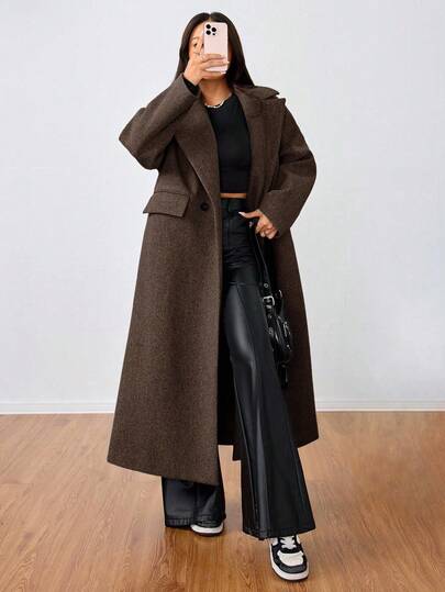 SHEIN Unity معطف طويل كاجوال بياقة مفتوحة