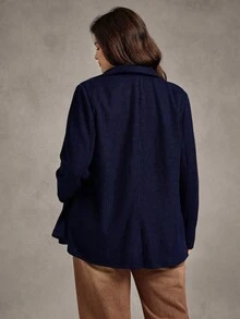 Zelara 大码女式海军蓝双排扣针织西装外套，秋冬返校季商务休闲女装，乡村音乐会复古斯德哥尔摩风格办公室着装，教师工作/办公室冬季时尚 - 藏蓝色 - 查看 2