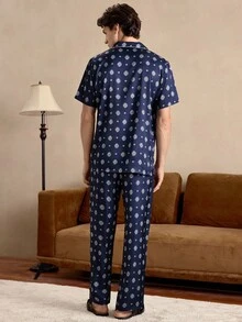 EverLounge Men's Summer Casual Allover Print Short Sleeve Top And Trousers Pajama Set - Multicolor - View 2