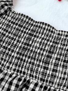 SHEIN Tween Girl Casual Minimalist Comfortable Plaid Back Strap Shirt Blouses For Girls Girls Babydoll Top Girls Checkered Top Shirts For Tween Girls Black And White - Black and White - View 8