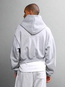 SUMWON 带中央口袋的短款全拉链连帽衫 - 灰色 - 查看 2