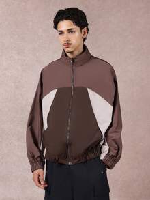 SUMWON Oversized Farbblock Windjacke mit Stehkragen, durchgehender Reißverschluss, leicht für Herbst und Frühling, mit elastischen Bündchen und Saum, moderner Streetwear-Stil - Verschiedenfarbig - Übersicht 2