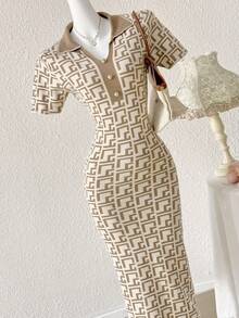 Modelyn Asymmetrical Diamond Plaid Jacquard Knit Women Sweater Dress