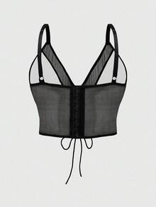 ROMWE Dây đeo da Gothic Mesh Patchwork cỡ lớn cho nữ - Đỏ - Xem 3