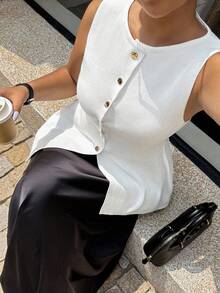 Dripcurv Plus Size Lightweight Knitted Sleeveless Top For Summer - Beige - View 3