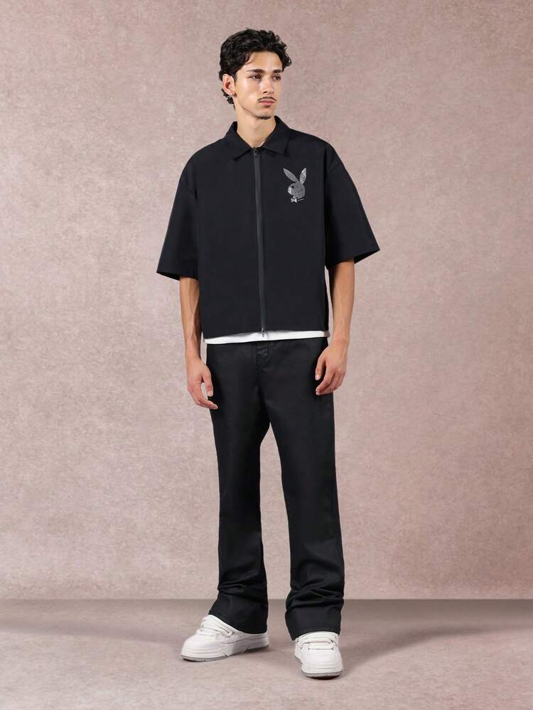 PLAYBOY X SUMWON クリスタルロゴ装飾付きクロップドシャツ