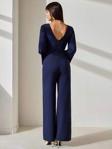 CLARA VERO Women, Autumn, Jumpsuit, Flare Sleeve, Long Length, V Neck, - Dark Grey - View 2