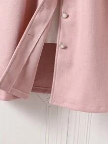 浅粉色单排扣大衣，带毛领，中长款，秋冬季 - 粉色 - 查看 5